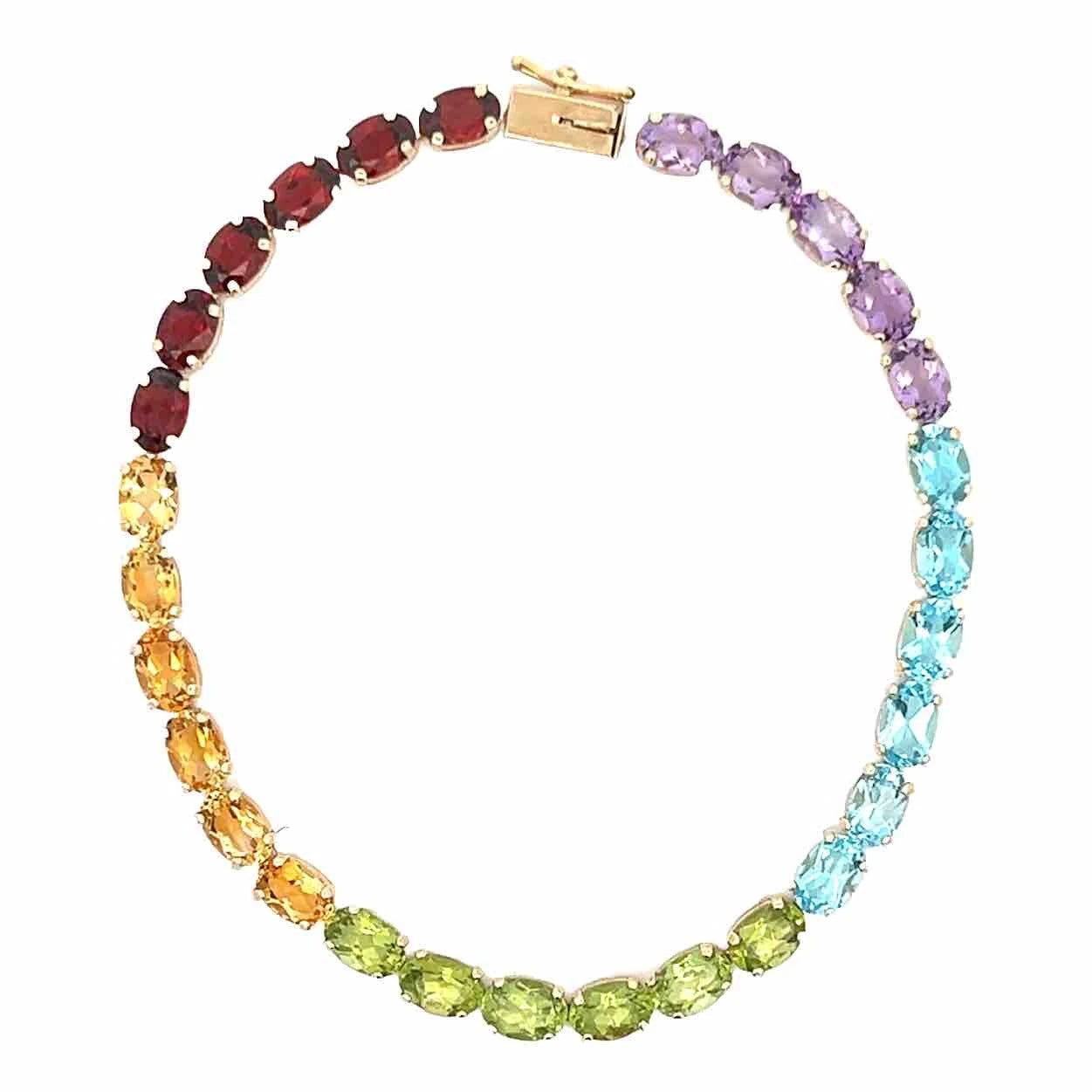 14Ct Yellow Gold 19cm Multi-Gemstone Oval Cut Claw Bracelet