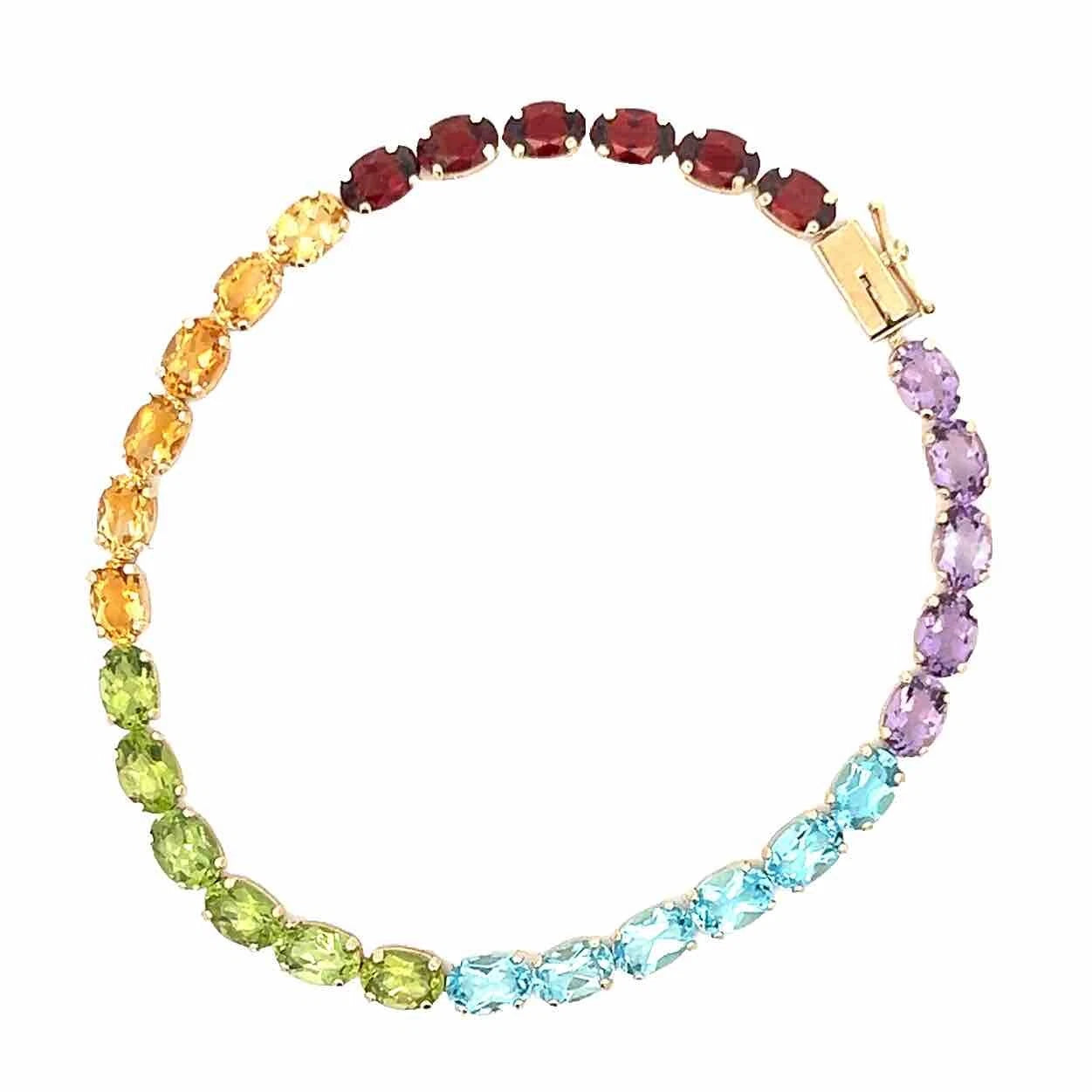 14Ct Yellow Gold 19cm Multi-Gemstone Oval Cut Claw Bracelet