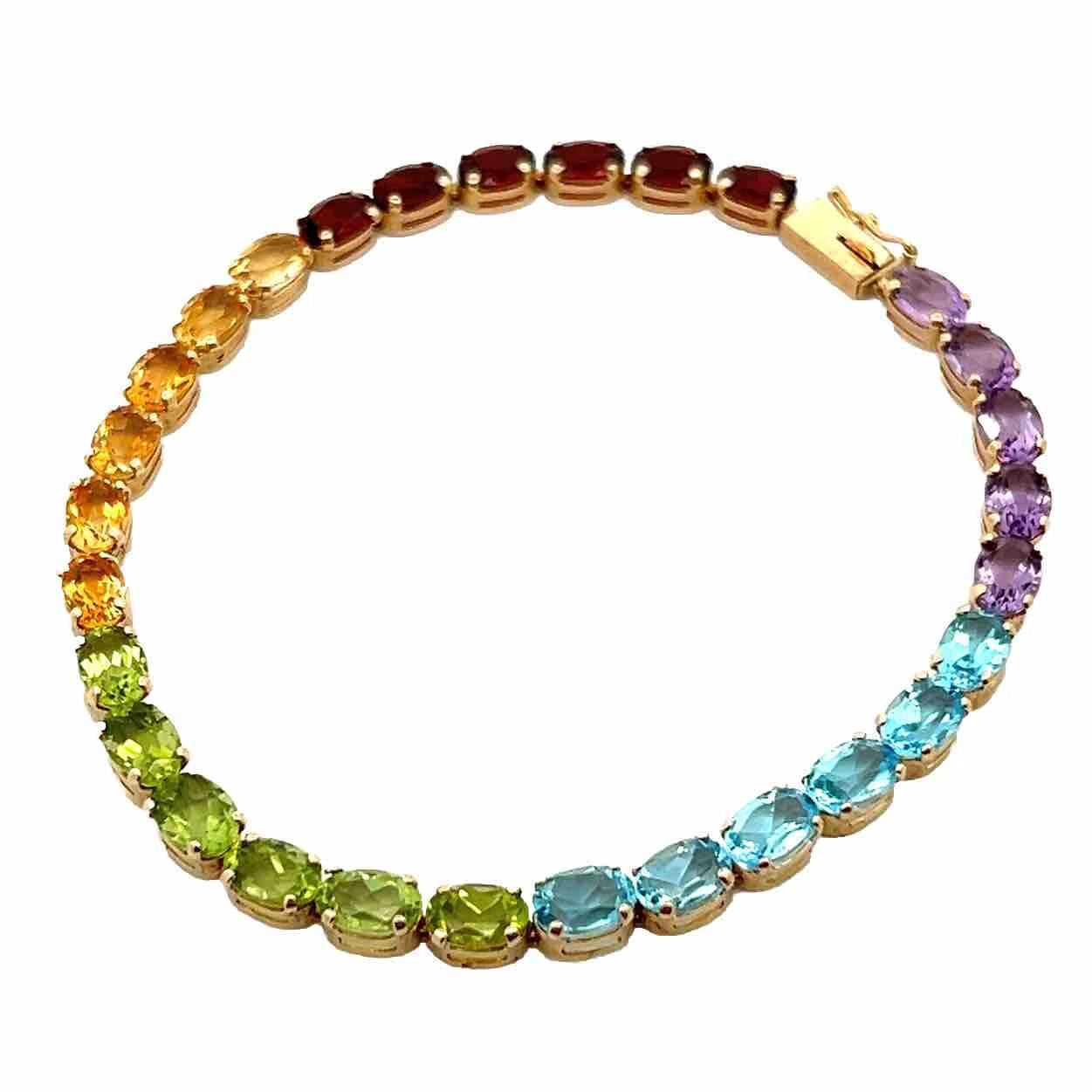 14Ct Yellow Gold 19cm Multi-Gemstone Oval Cut Claw Bracelet