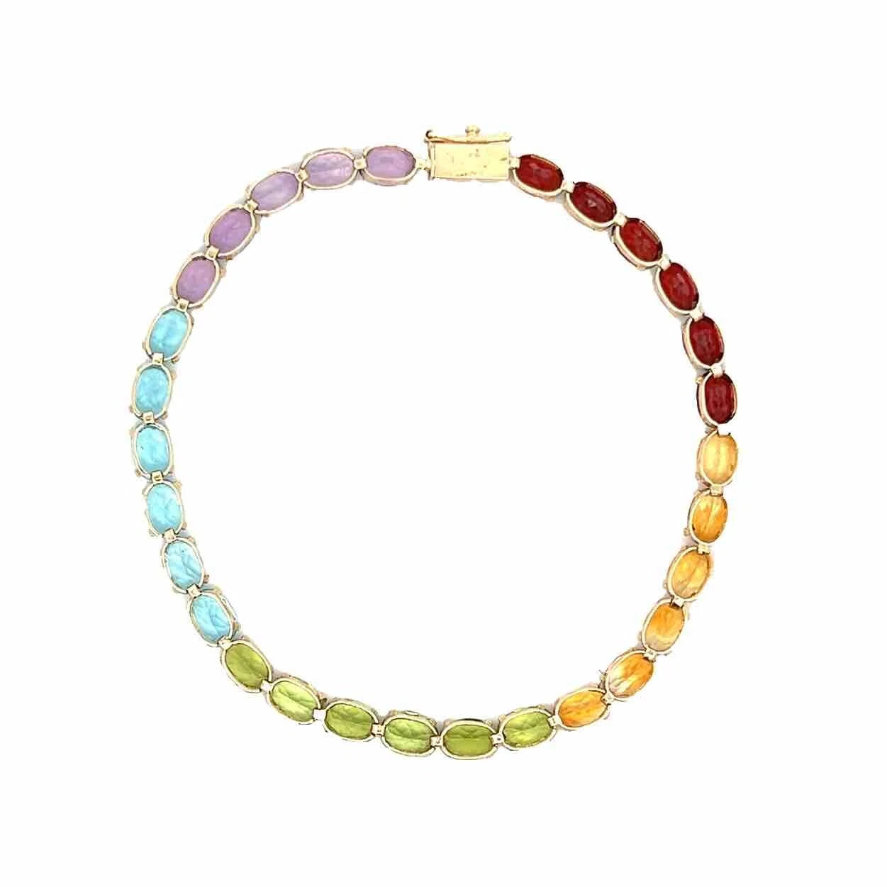 14Ct Yellow Gold 19cm Multi-Gemstone Oval Cut Claw Bracelet