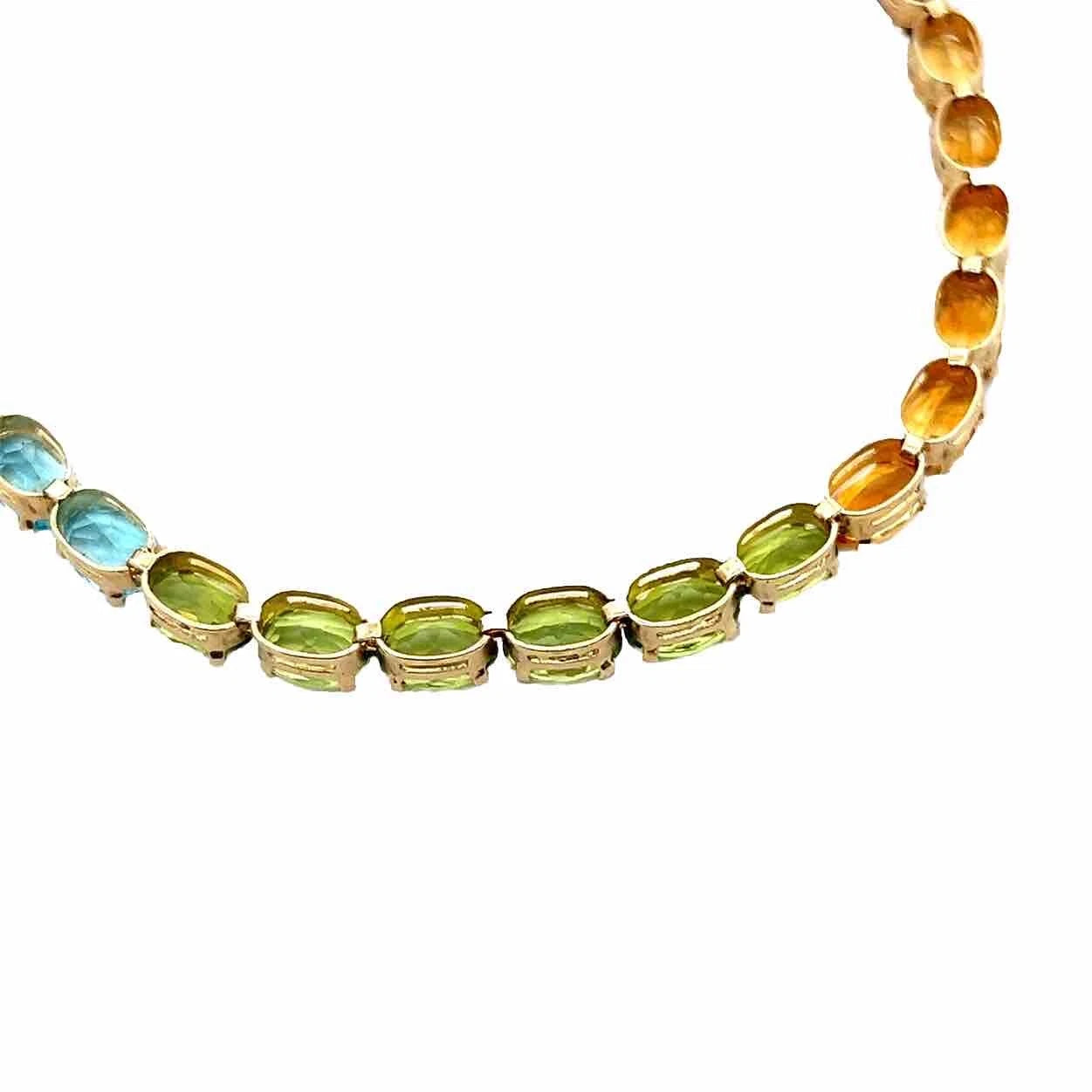 14Ct Yellow Gold 19cm Multi-Gemstone Oval Cut Claw Bracelet