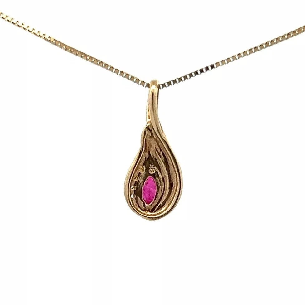 9Ct Yellow Gold Ruby & Diamond Accent Charm Pendant