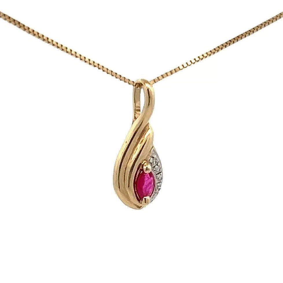 9Ct Yellow Gold Ruby & Diamond Accent Charm Pendant