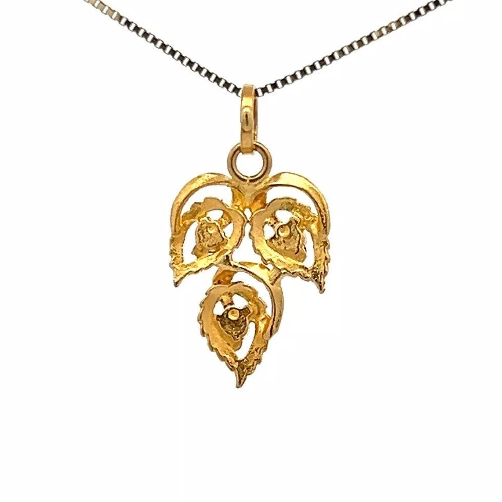 18Ct Yellow Gold Vintage Sapphire Set Floral Branch Charm Pendant