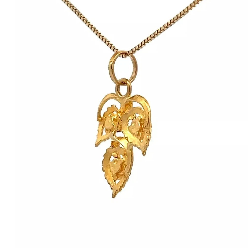 18Ct Yellow Gold Vintage Sapphire Set Floral Branch Charm Pendant