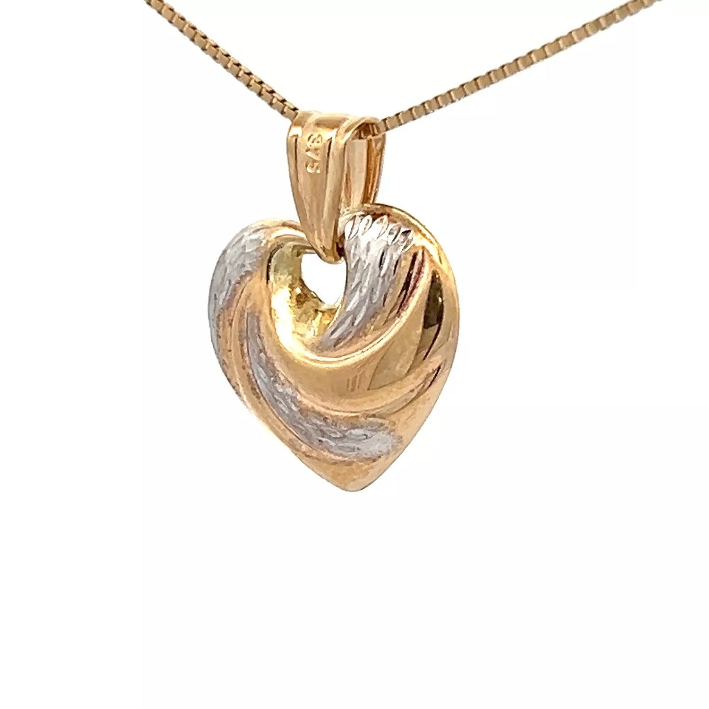 9Ct Two-Toned 3D Heart Charm Pendant