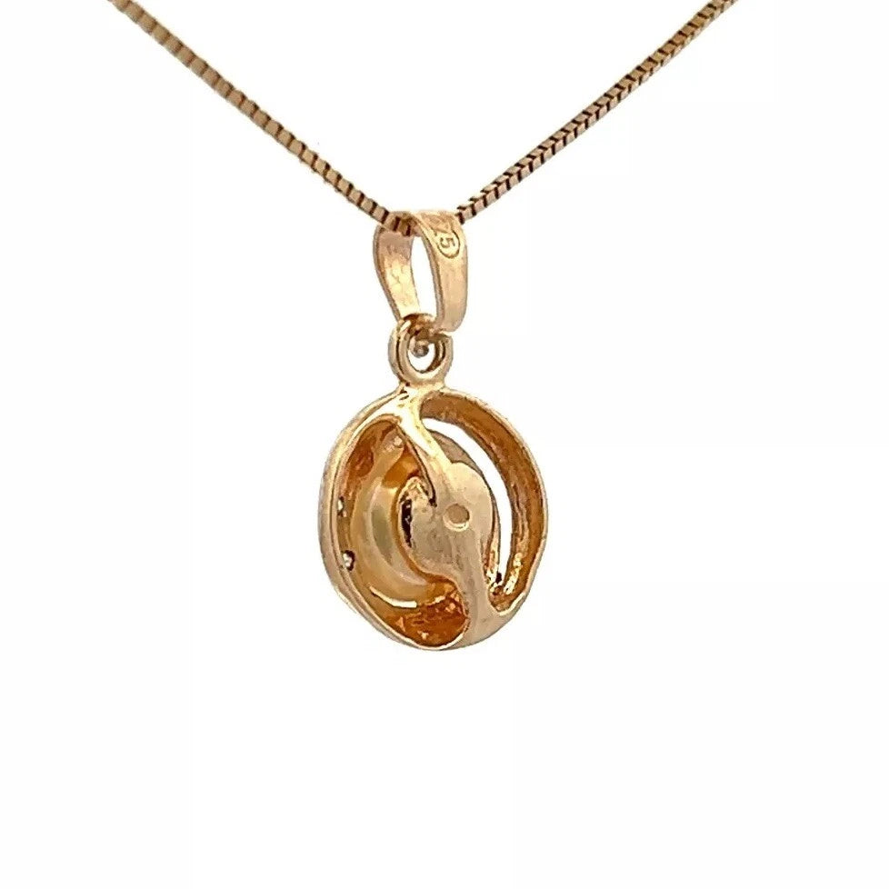 9Ct Yellow Gold Cultured Pearl & Diamond Accent Pendant