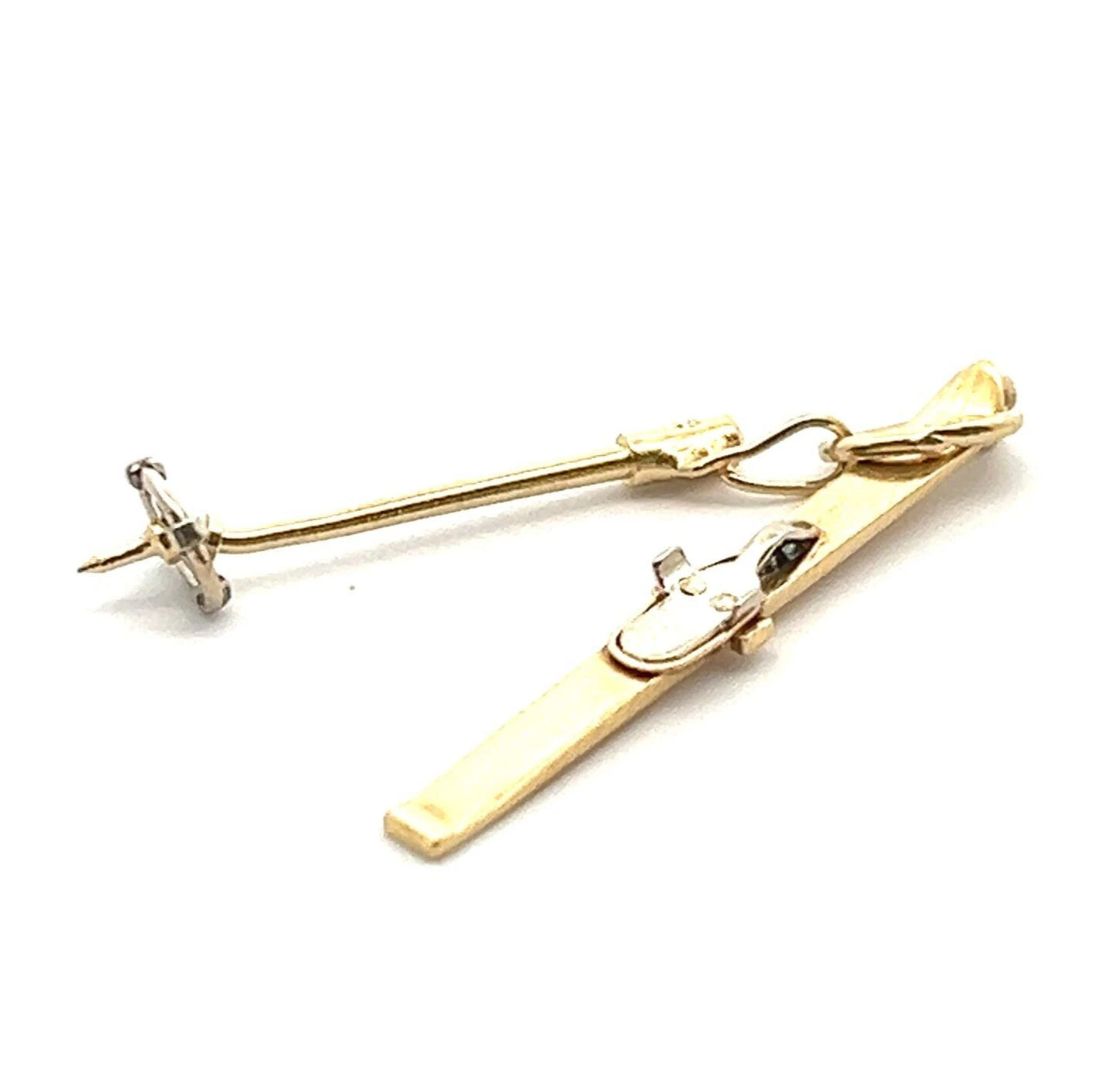 18Ct Two-Toned Gold Vintage Snow Ski Charm Pendant