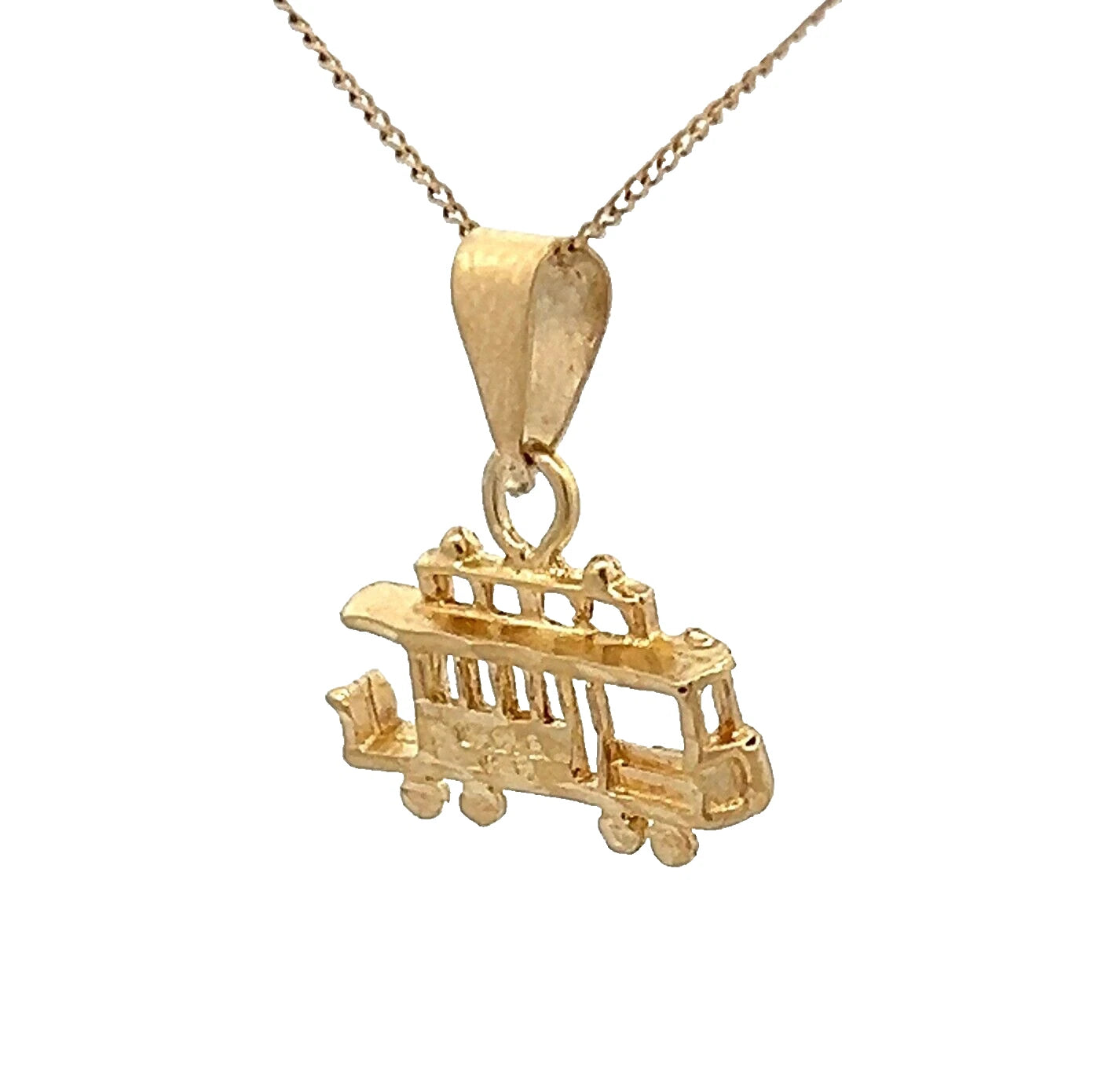 14Ct Yellow Gold Vintage Cable Car Charm Pendant