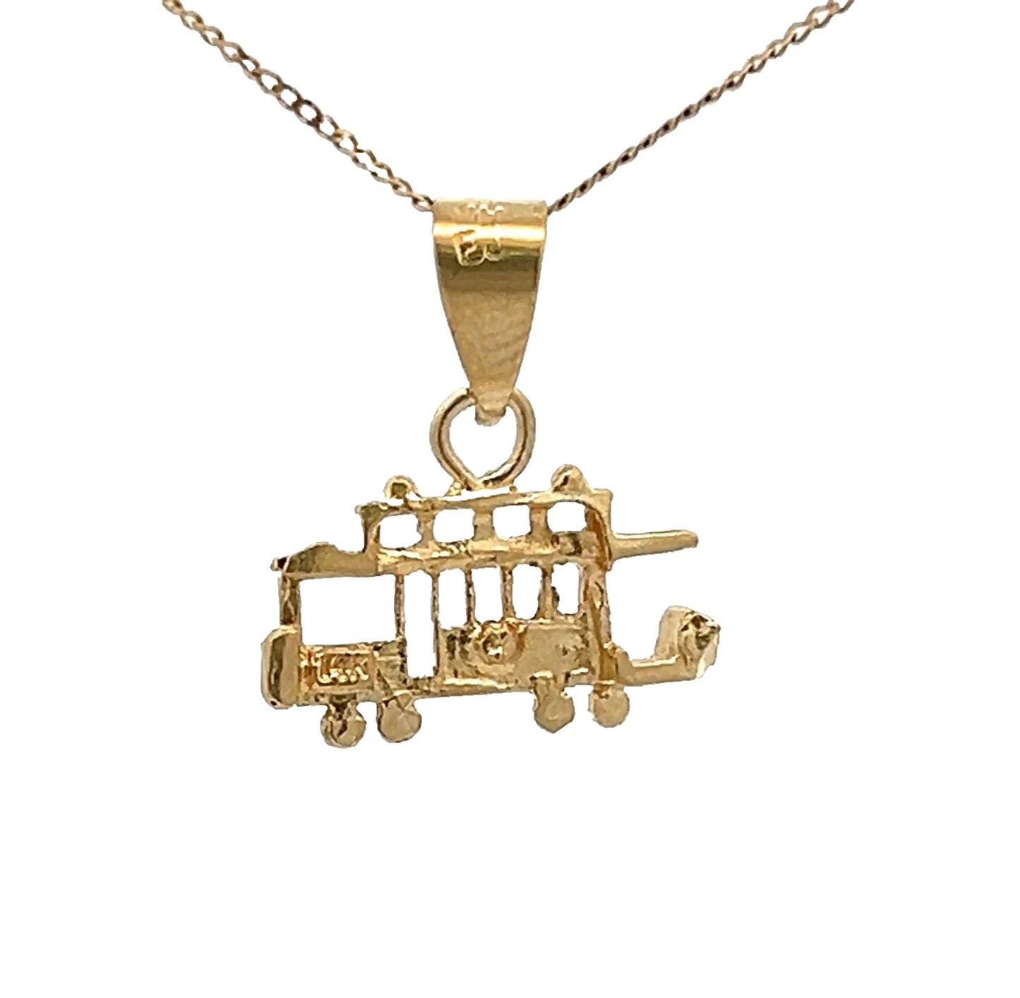 14Ct Yellow Gold Vintage Cable Car Charm Pendant