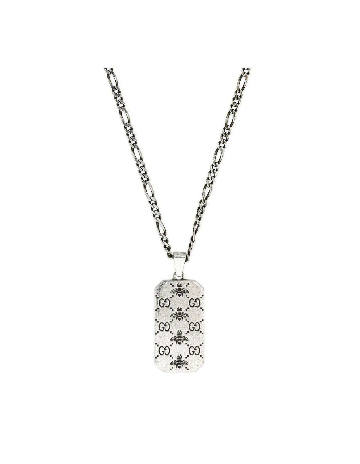 Gucci GG and Bee Engraved Pendant 50cm Necklace - 925 Sterling Silver