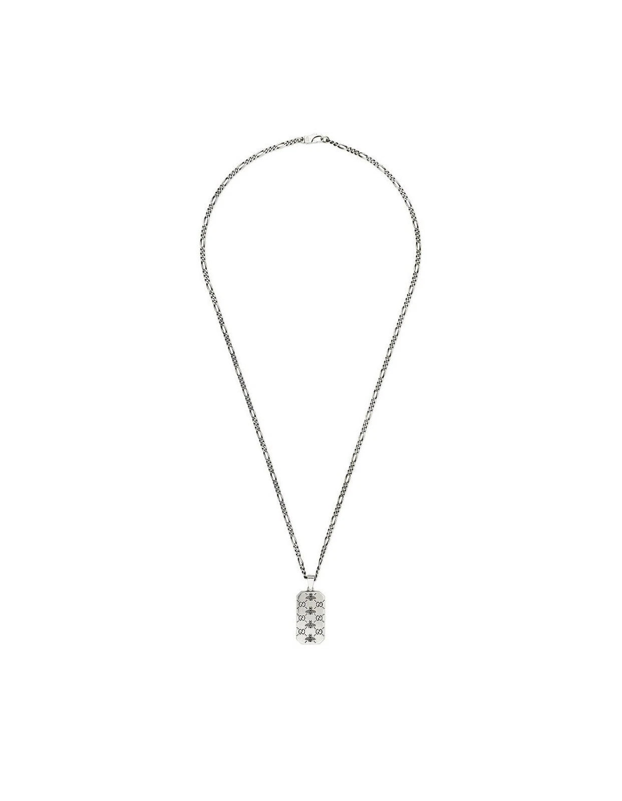 Gucci GG and Bee Engraved Pendant 50cm Necklace - 925 Sterling Silver