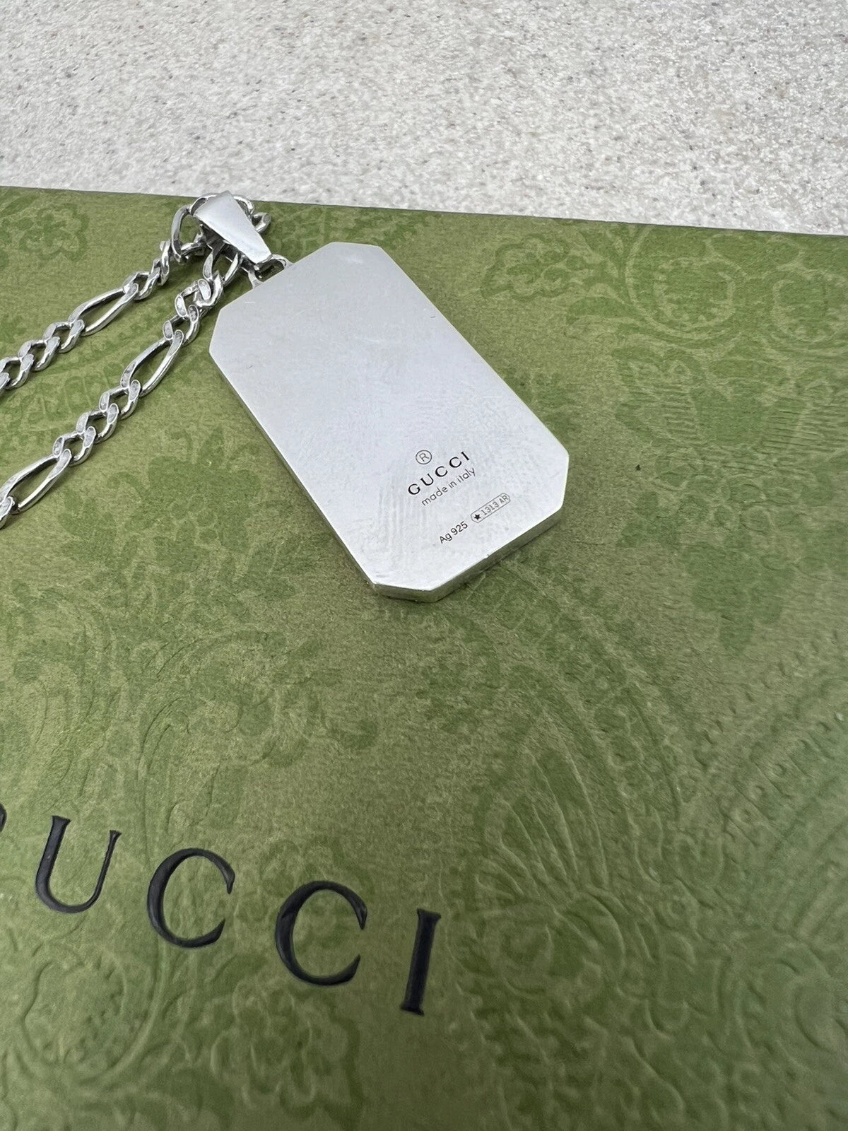 Gucci GG and Bee Engraved Pendant 50cm Necklace - 925 Sterling Silver