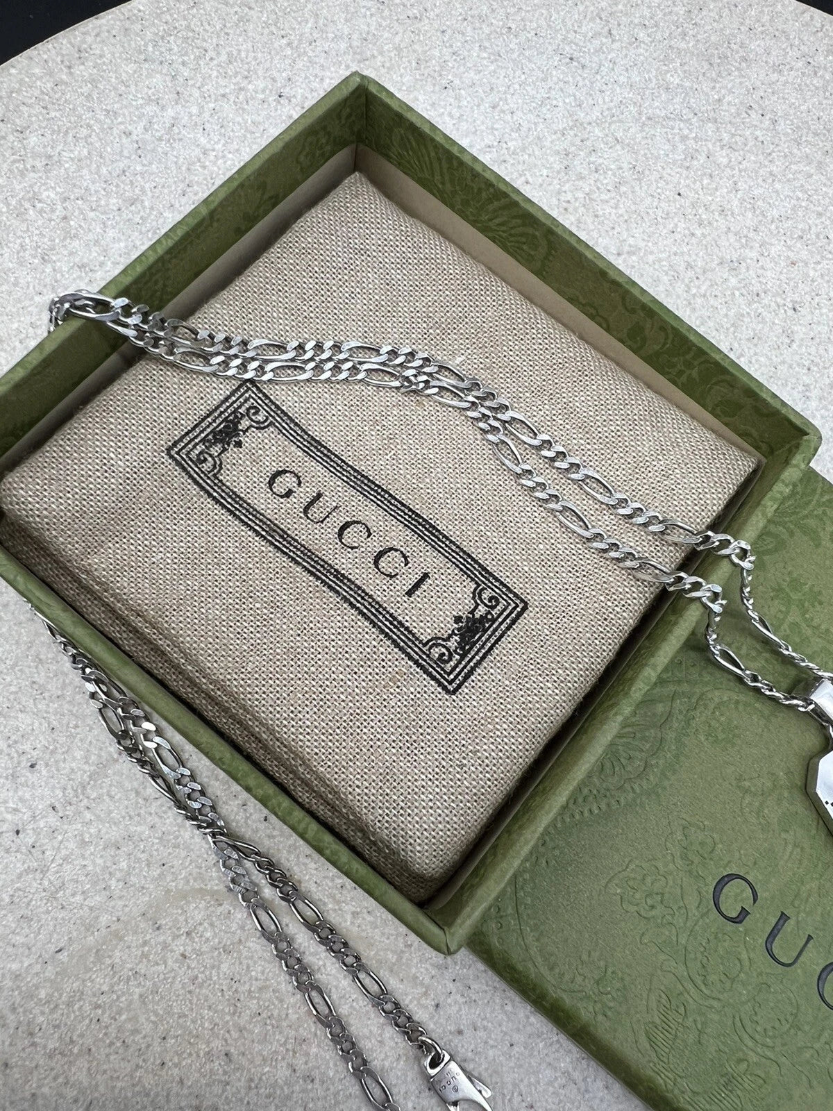 Gucci GG and Bee Engraved Pendant 50cm Necklace - 925 Sterling Silver