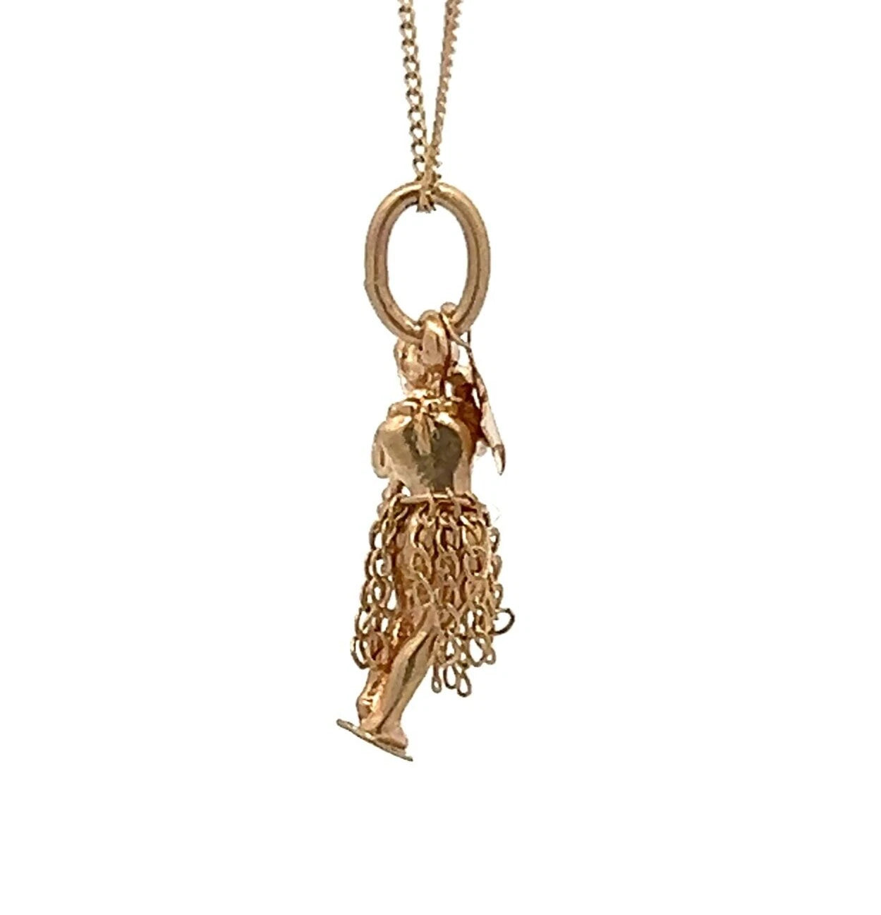 14Ct Yellow Gold Vintage Hawaiian Hula Girl Charm Pendant