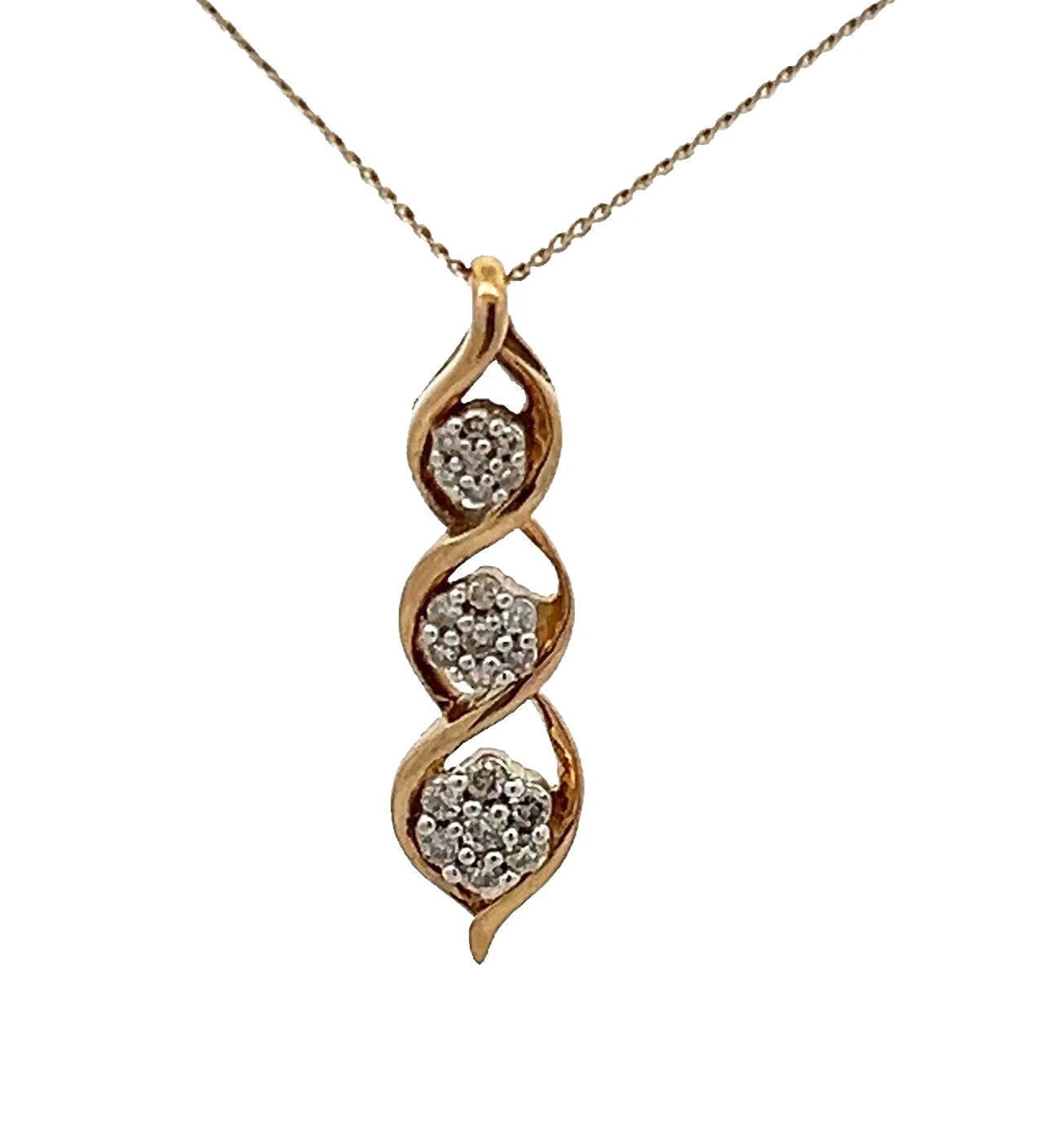 9Ct Yellow Gold 0.12 Carat TW Diamond Triple Swirl Charm Pendant