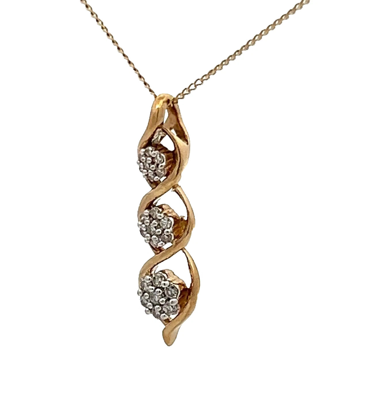 9Ct Yellow Gold 0.12 Carat TW Diamond Triple Swirl Charm Pendant