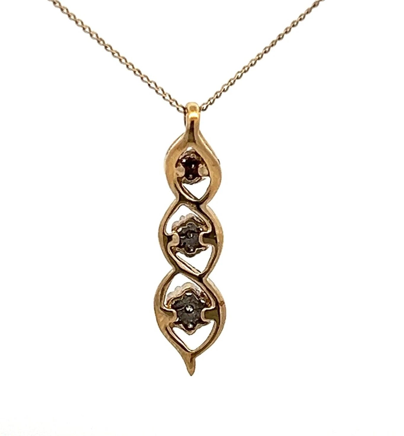 9Ct Yellow Gold 0.12 Carat TW Diamond Triple Swirl Charm Pendant
