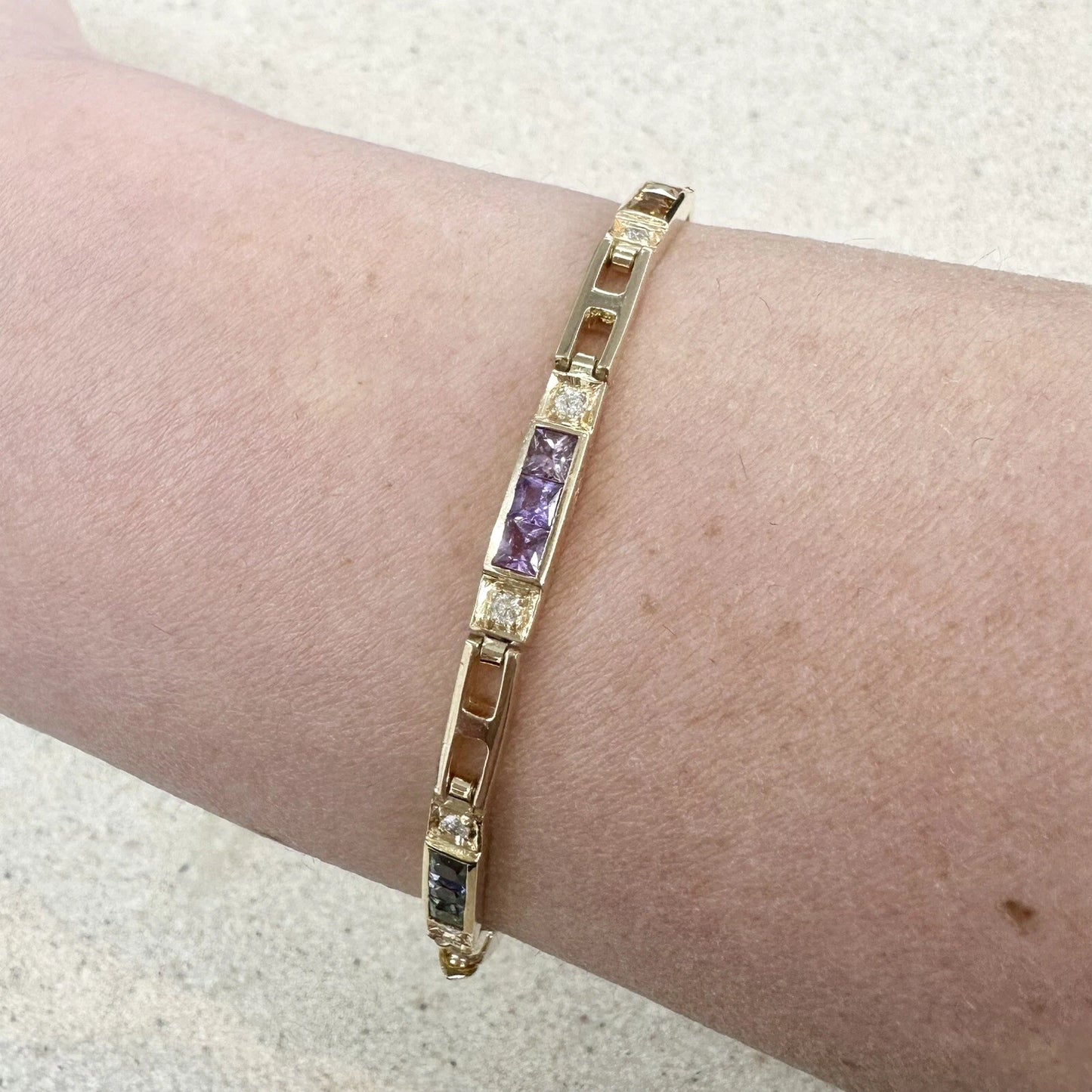 18Ct Yellow Gold 19cm 7.5" Multi-Gemstone & Diamond Bracelet