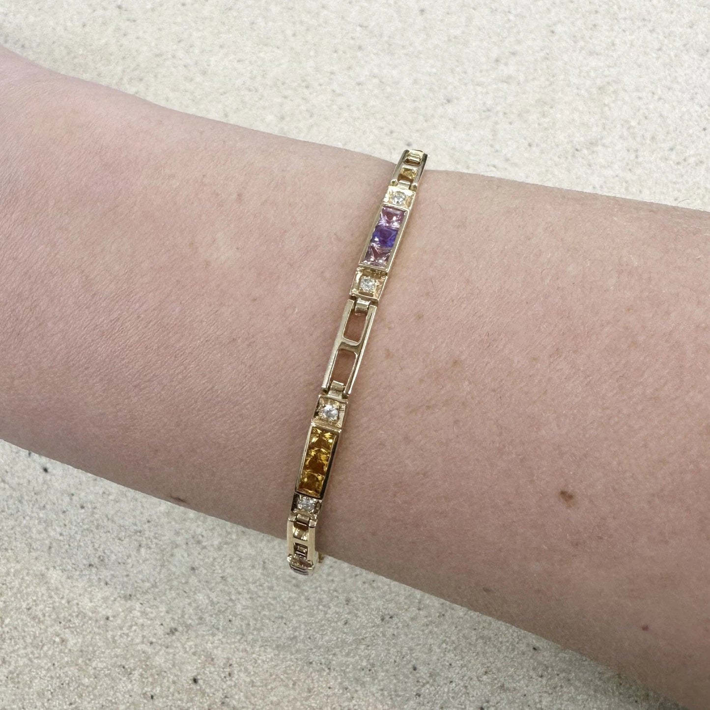 18Ct Yellow Gold 19cm 7.5" Multi-Gemstone & Diamond Bracelet