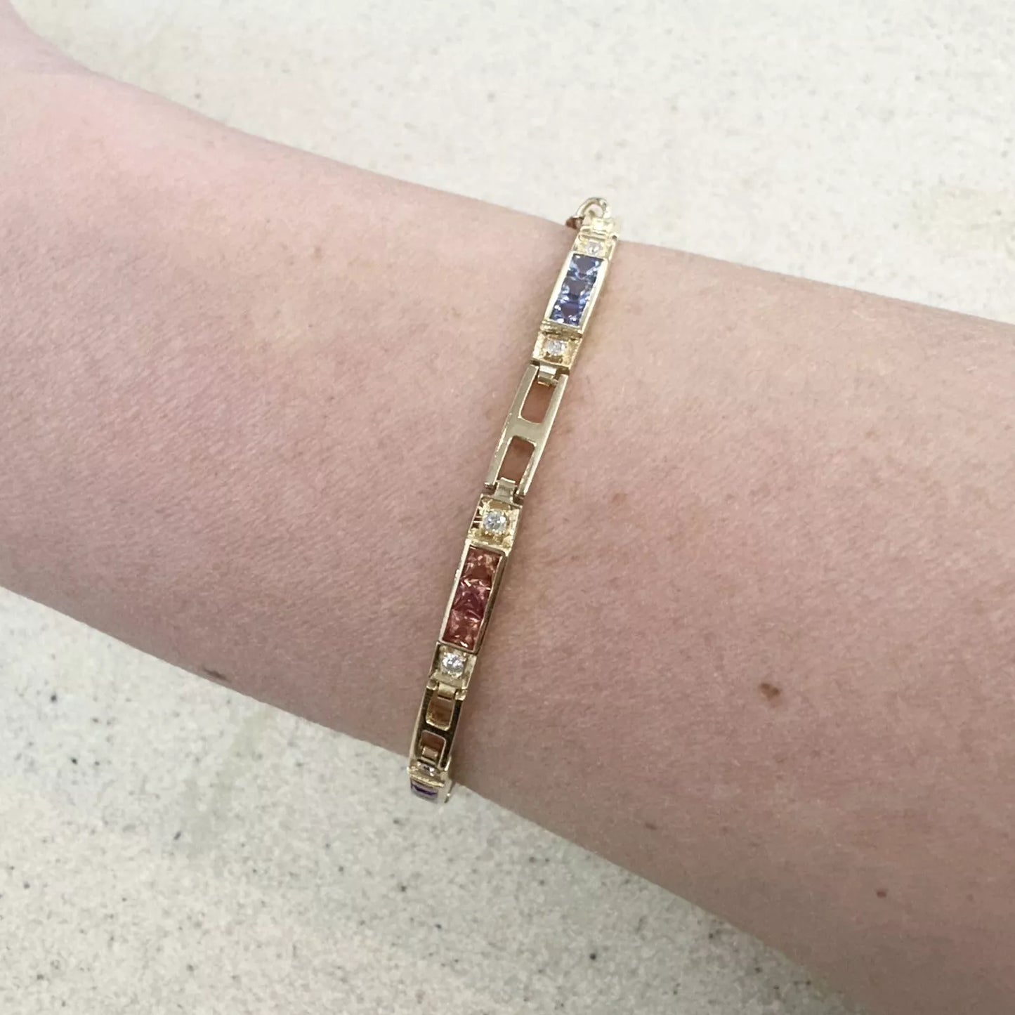 18Ct Yellow Gold 19cm 7.5" Multi-Gemstone & Diamond Bracelet