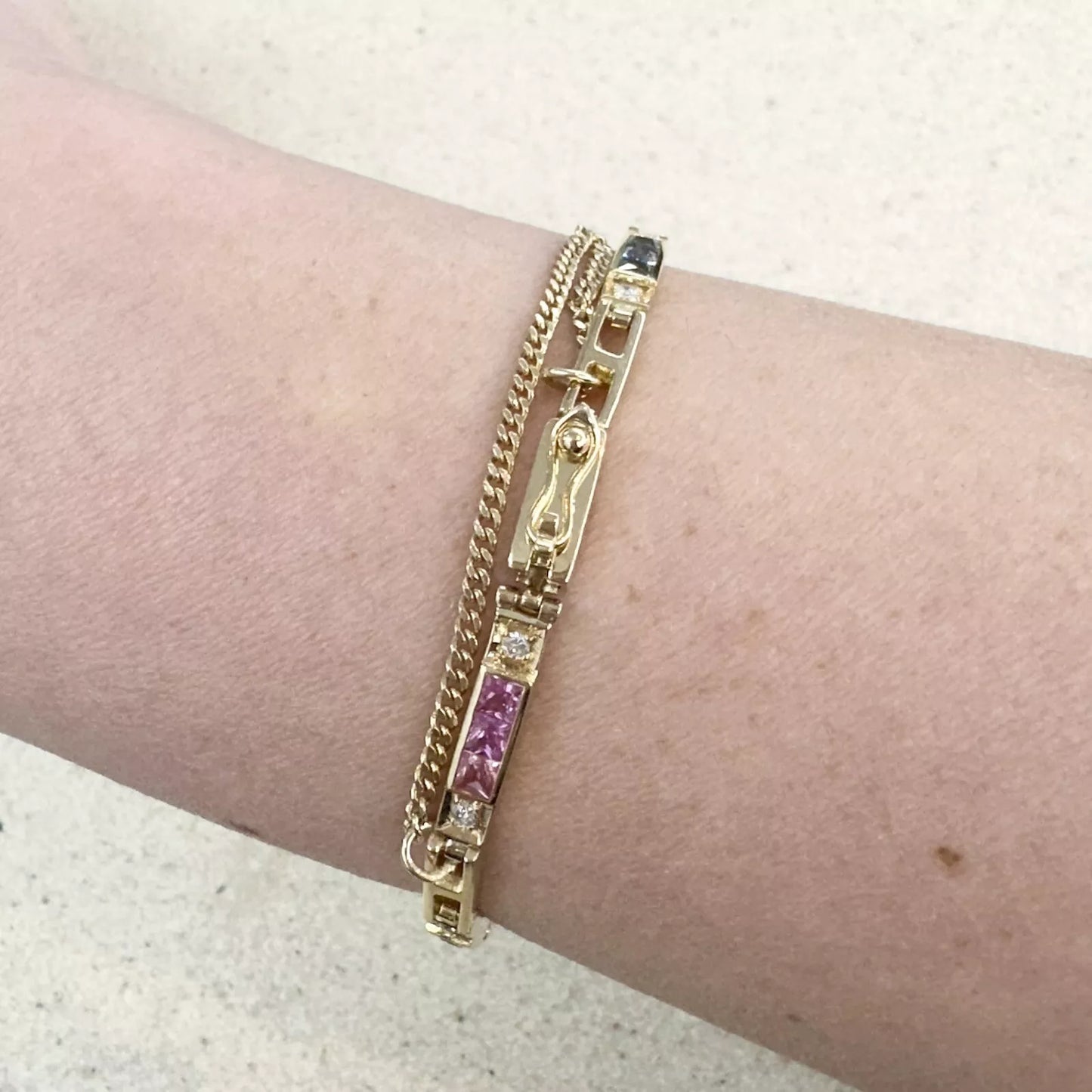 18Ct Yellow Gold 19cm 7.5" Multi-Gemstone & Diamond Bracelet