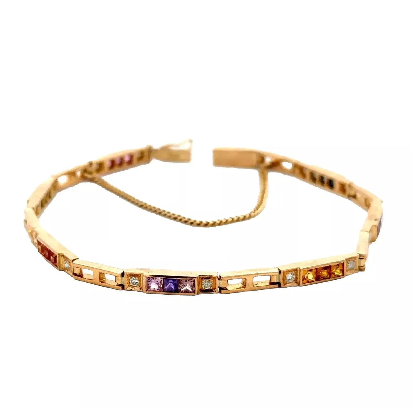 18Ct Yellow Gold 19cm 7.5" Multi-Gemstone & Diamond Bracelet