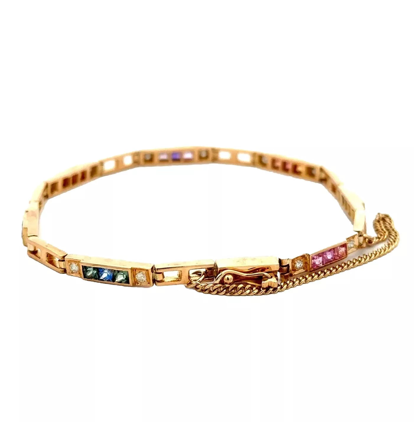 18Ct Yellow Gold 19cm 7.5" Multi-Gemstone & Diamond Bracelet