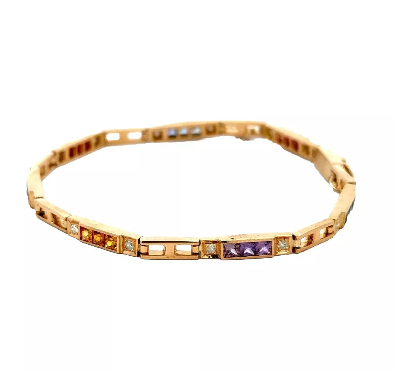 18Ct Yellow Gold 19cm 7.5" Multi-Gemstone & Diamond Bracelet