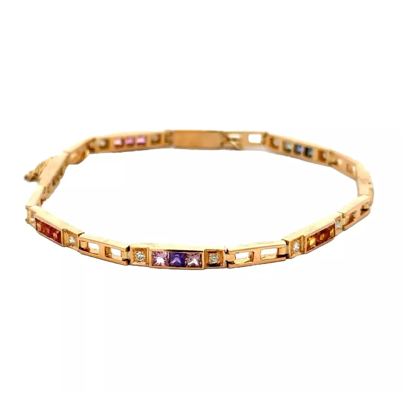 18Ct Yellow Gold 19cm 7.5" Multi-Gemstone & Diamond Bracelet