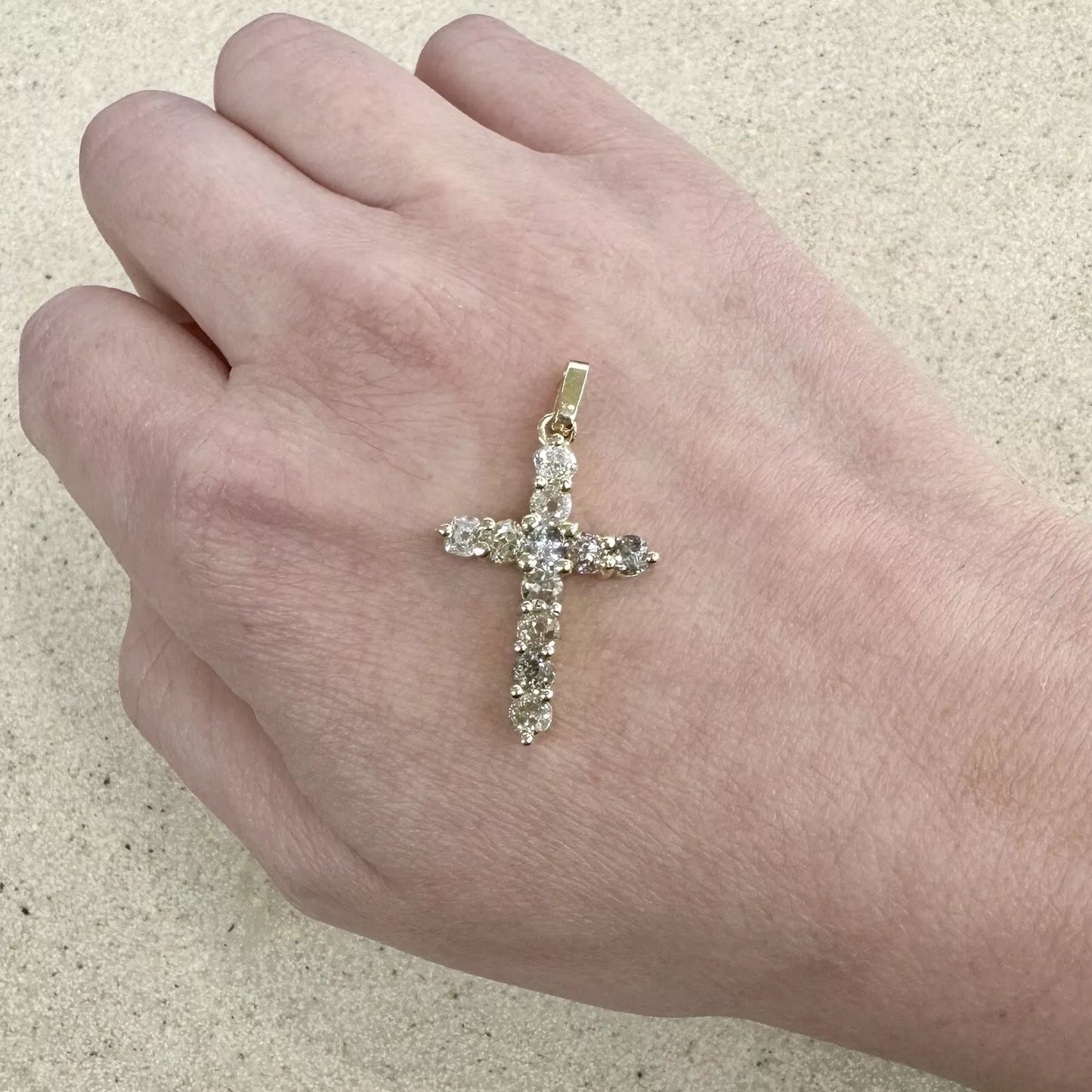 14Ct Yellow Gold 2.20 Ct TW Diamond Set Cross Pendant