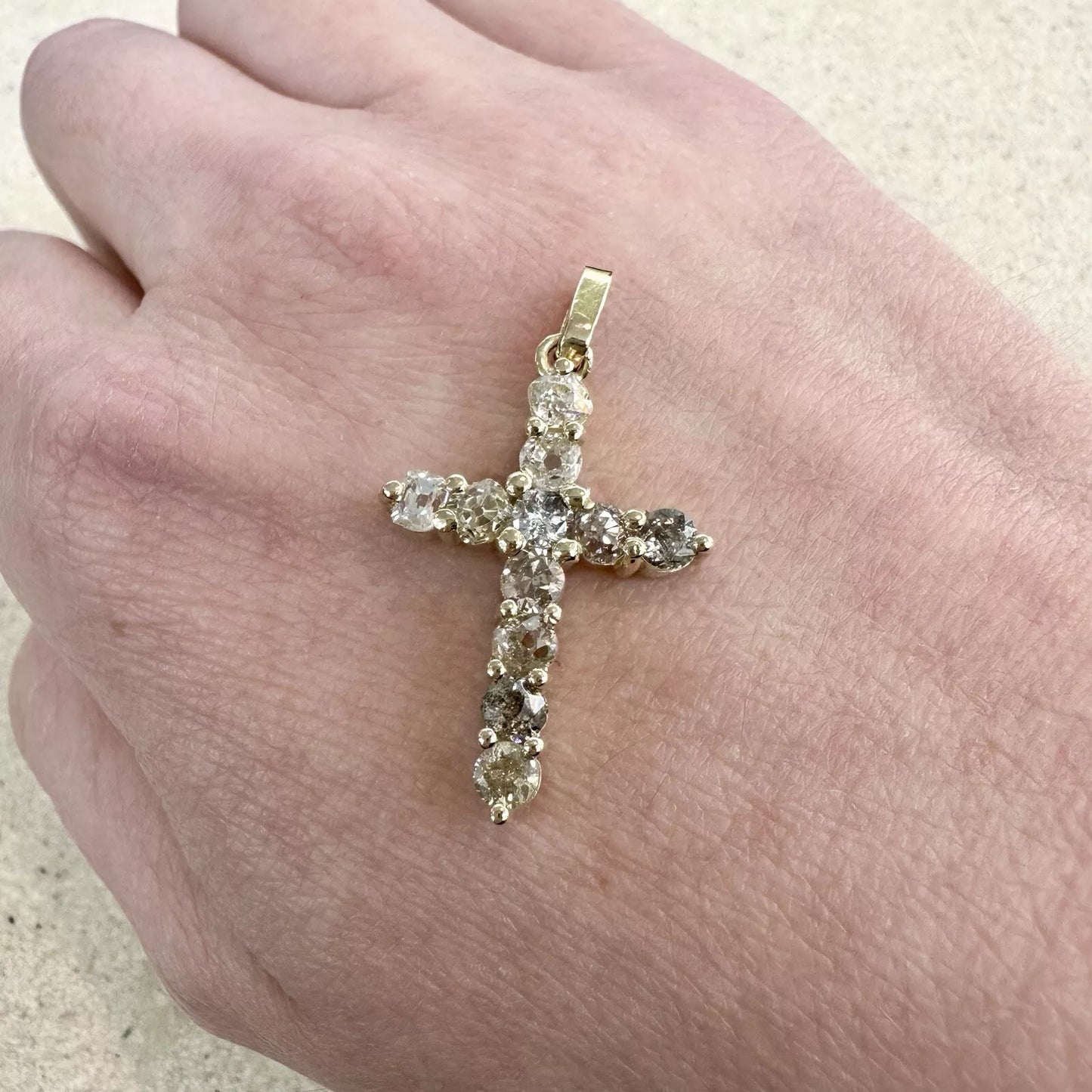14Ct Yellow Gold 2.20 Ct TW Diamond Set Cross Pendant