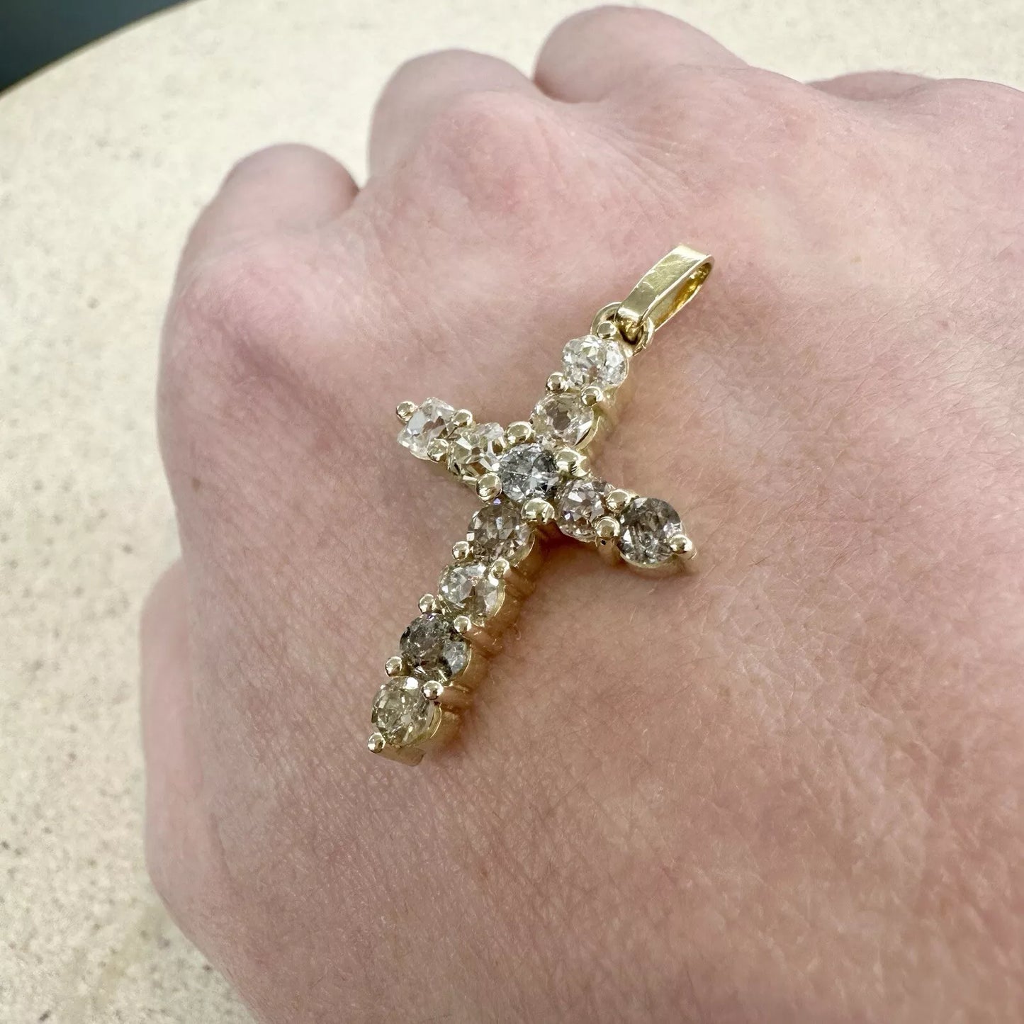 14Ct Yellow Gold 2.20 Ct TW Diamond Set Cross Pendant