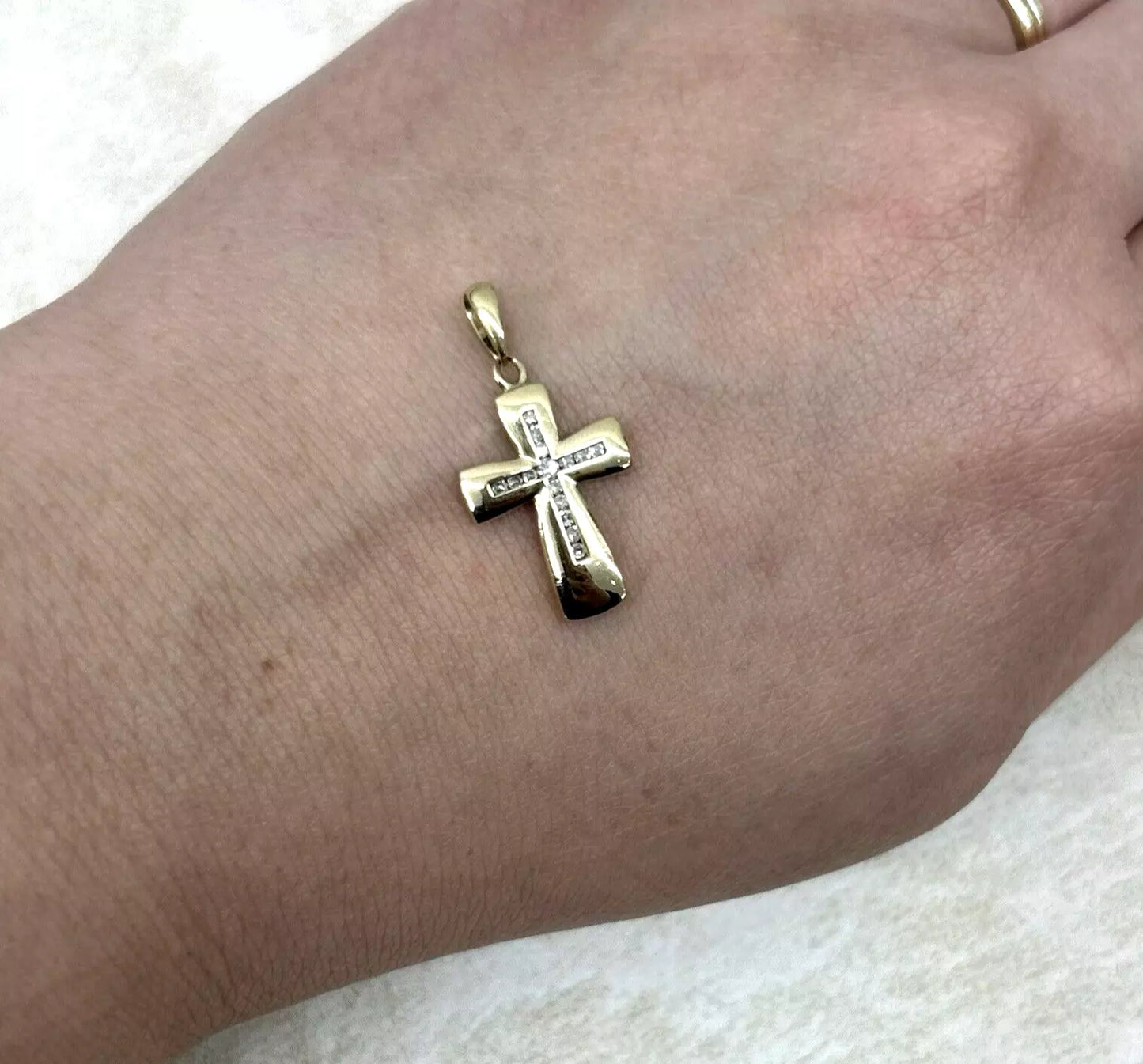 9Ct Yellow Gold Channel Set 0.20 Carat TW Diamond Cross Pendant
