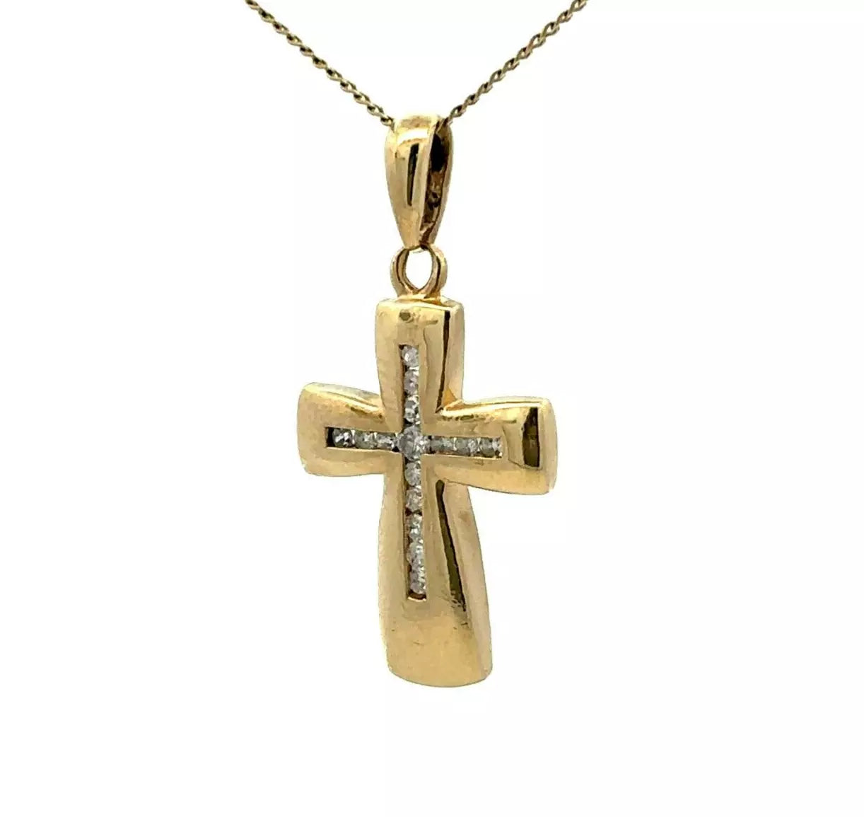 9Ct Yellow Gold Channel Set 0.20 Carat TW Diamond Cross Pendant