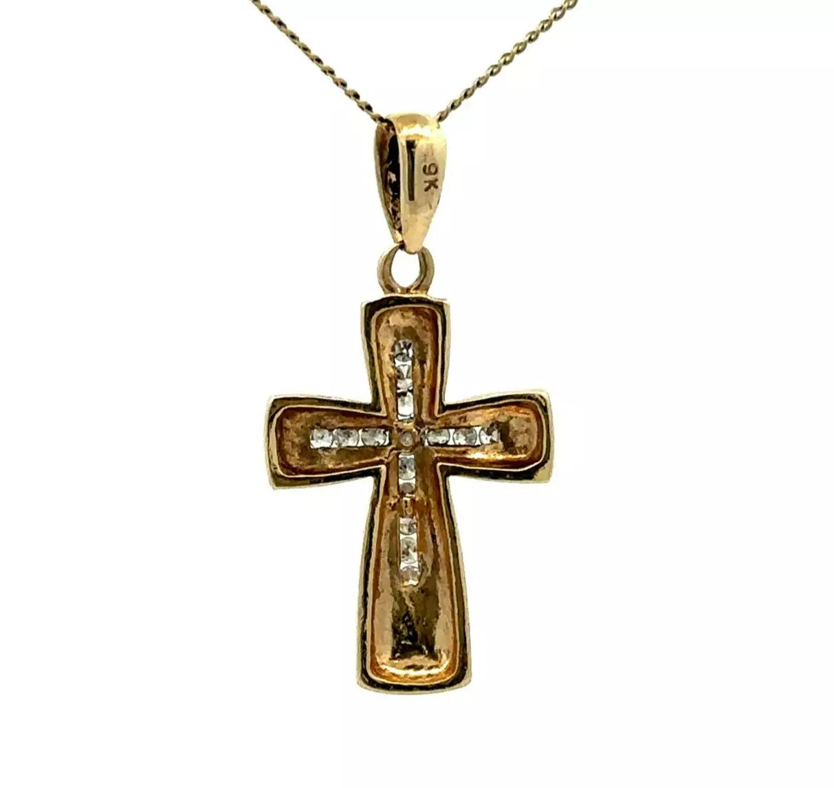 9Ct Yellow Gold Channel Set 0.20 Carat TW Diamond Cross Pendant