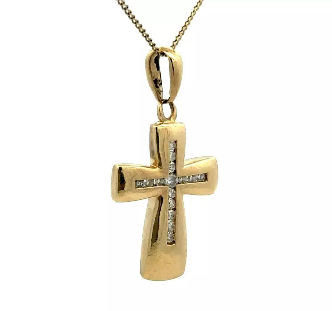 9Ct Yellow Gold Channel Set 0.20 Carat TW Diamond Cross Pendant