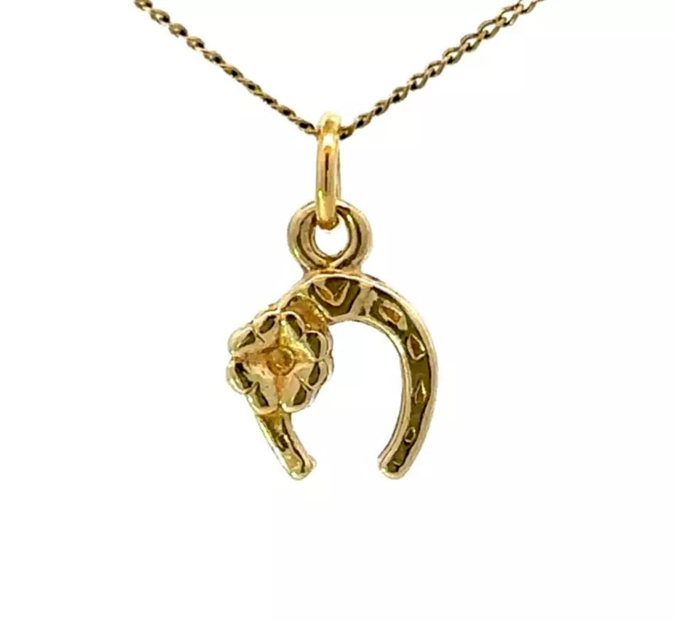 9Ct Yellow Gold Miniature Horseshoe Charm Pendant