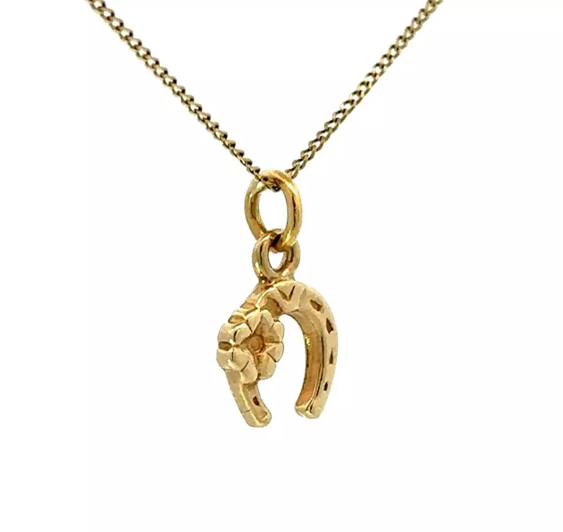 9Ct Yellow Gold Miniature Horseshoe Charm Pendant