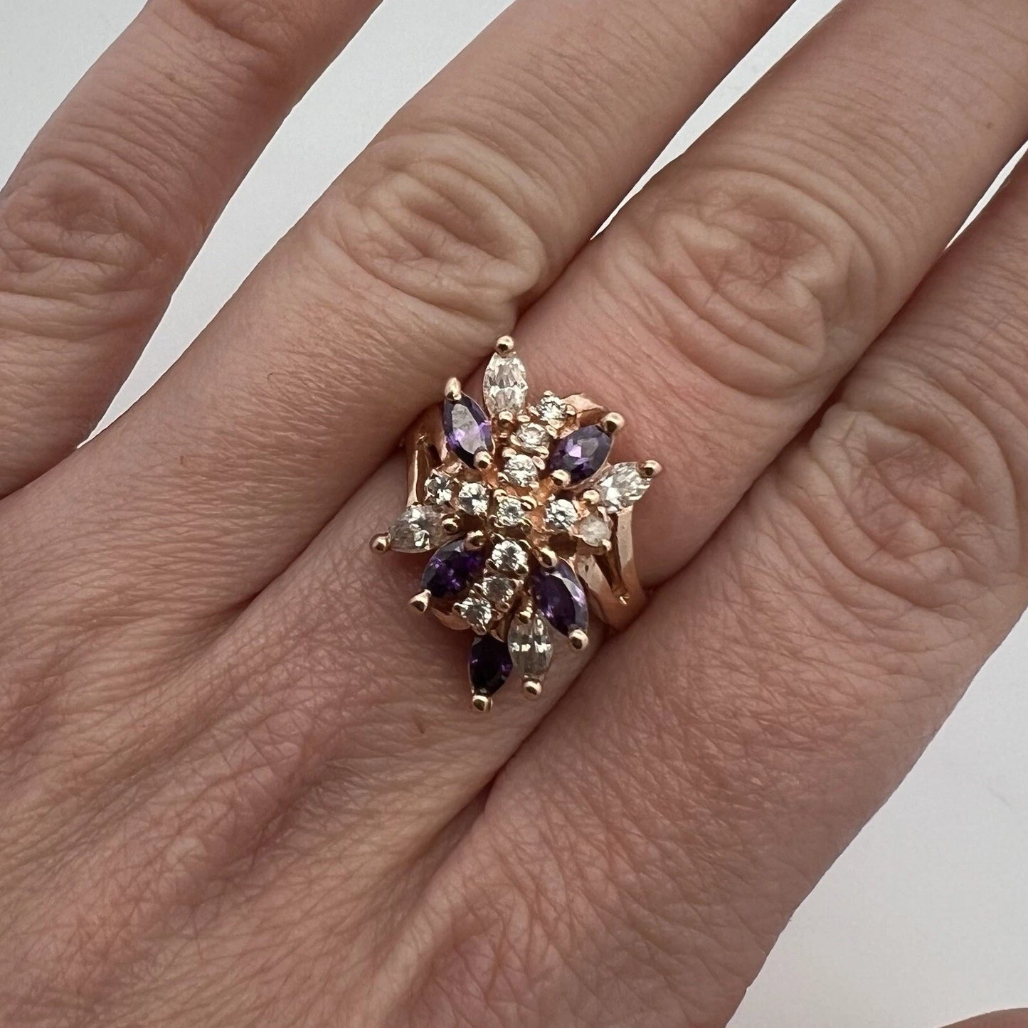 14Ct Rose Gold Multi-Cut CZ Dress Ring Sz J