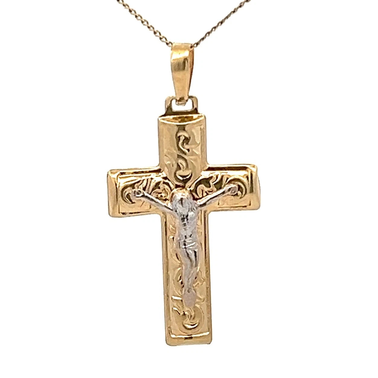 14Ct Two-Toned Gold Detailed Crucifix Pendant