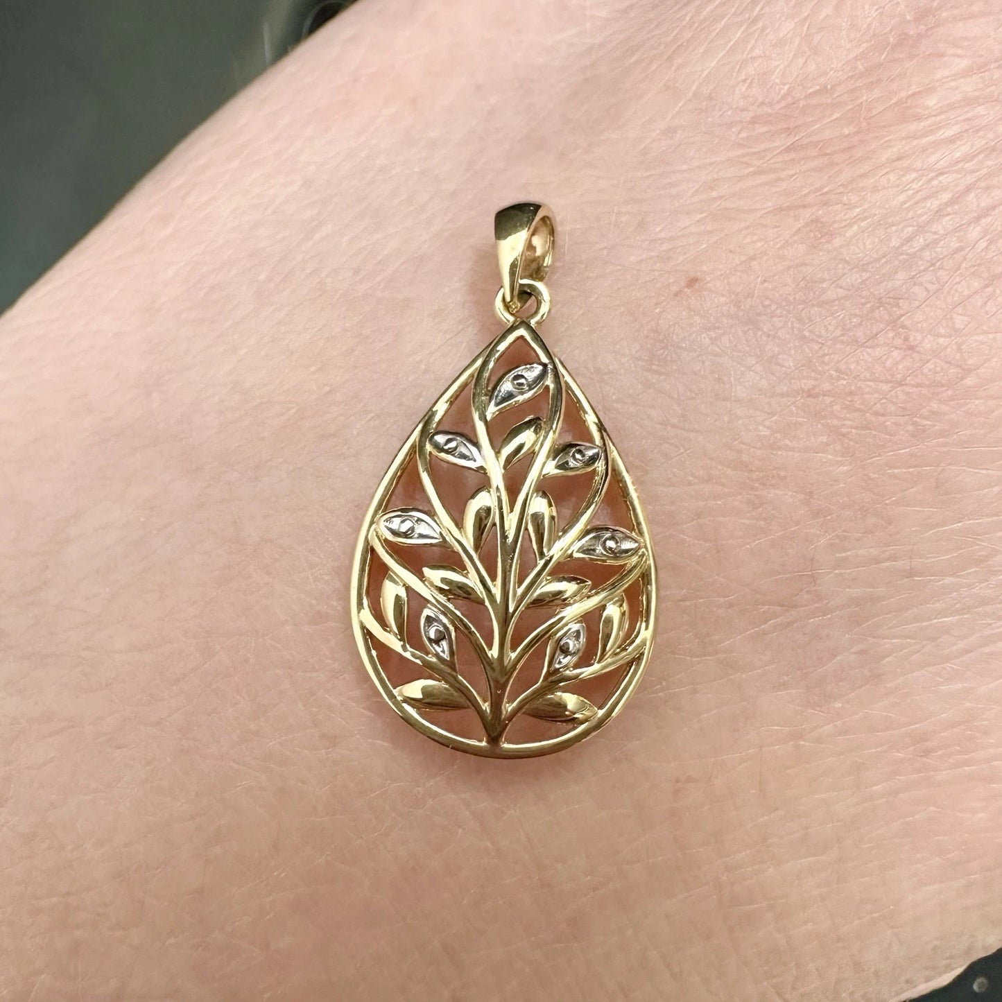 9Ct Two-Toned Gold Open Leaf Teardrop Pendant