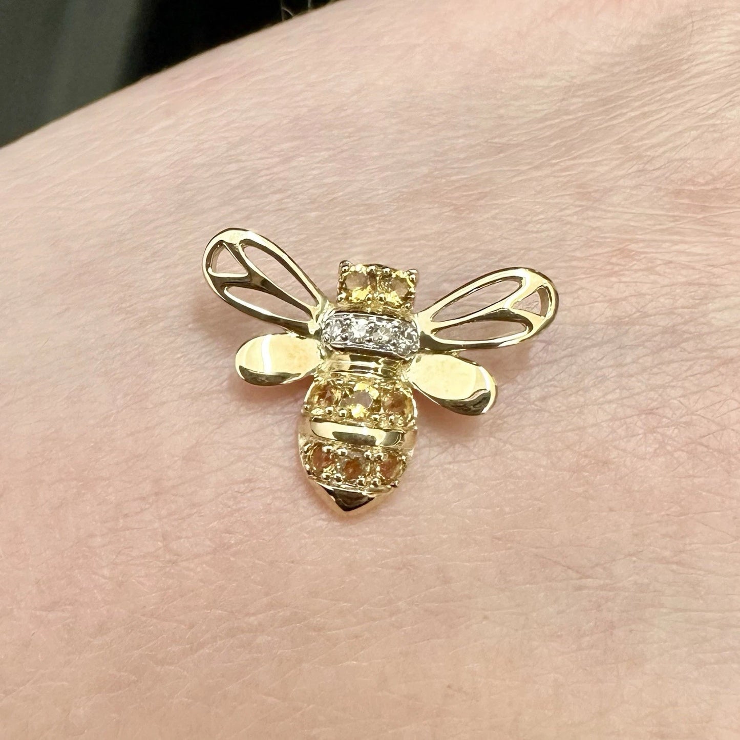 9Ct Yellow Gold Citrine & Diamond Bumblebee Slider Pendant