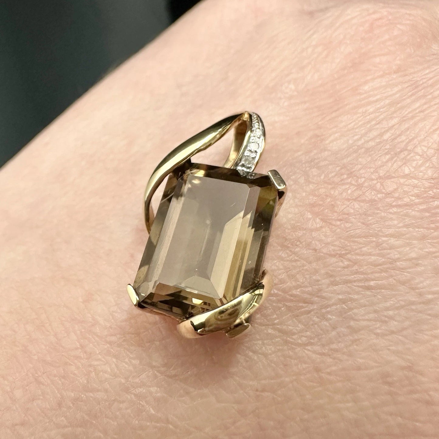 9Ct Yellow Gold Smokey Quartz & Diamond Accent Pendant