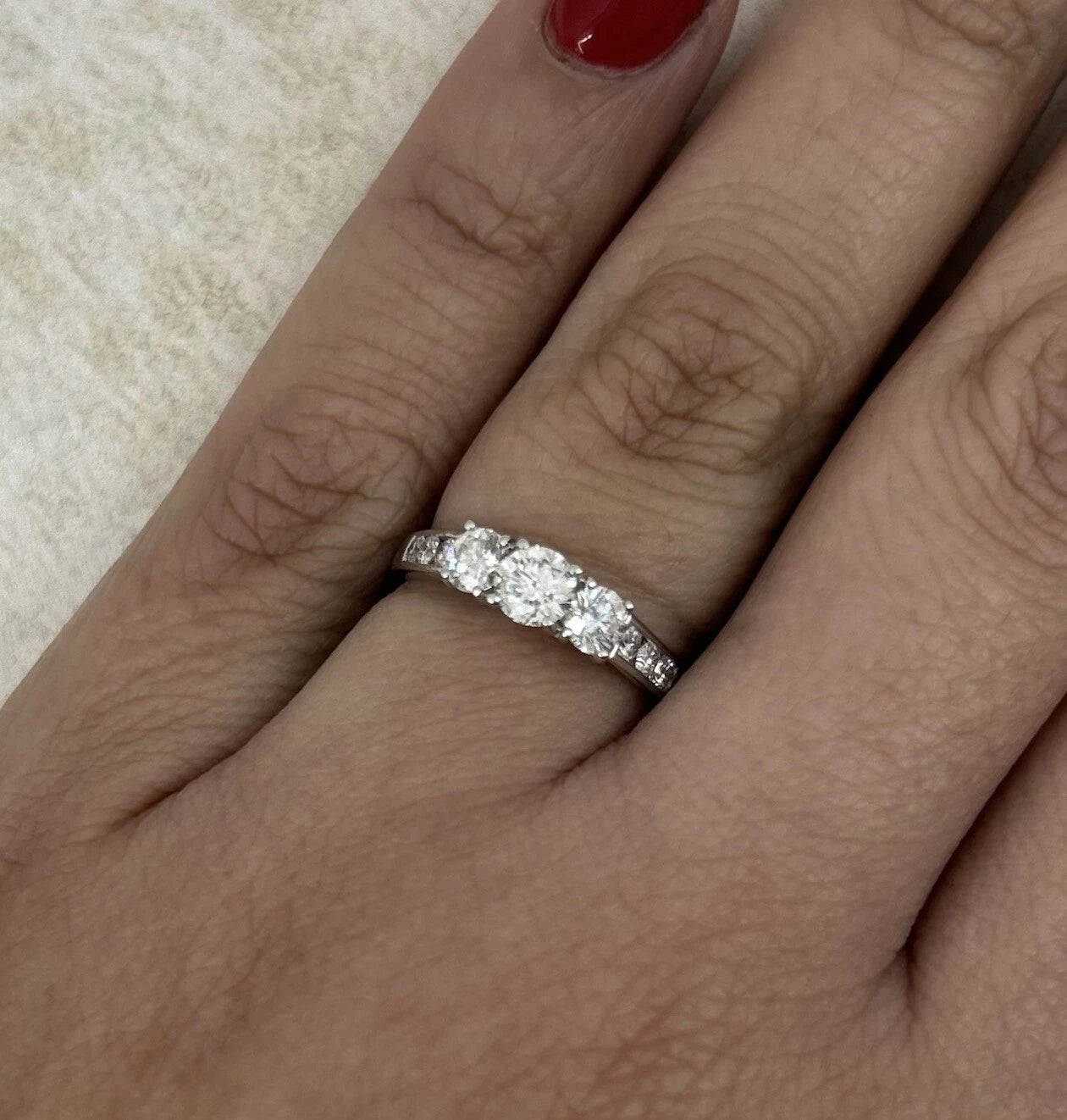 14Ct White Gold 1.00 Carat TW Diamond Trilogy Ring Sz M 1/2