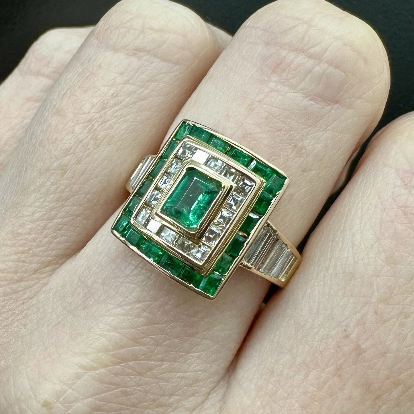 18Ct Yellow Gold 1.50Ct TW Emerald & .75Ct TW Diamond Ring Sz N VAL INCLUDED
