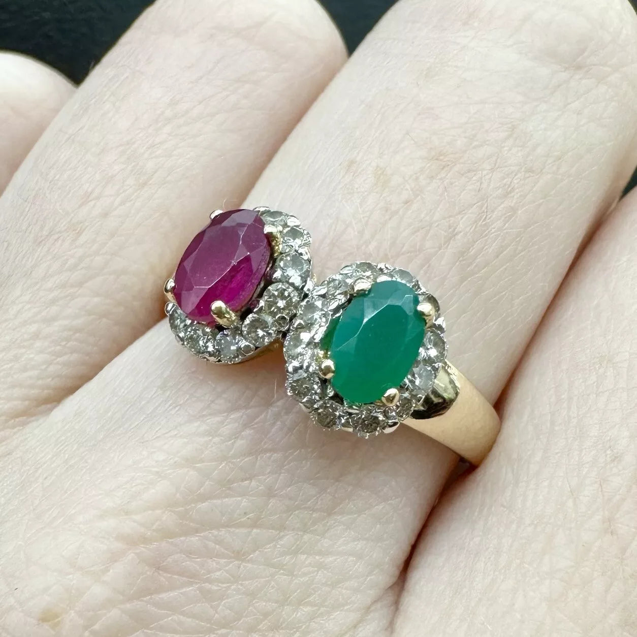 18Ct Yellow Gold Ruby, Emerald & .48Ct Diamond Dress Ring Sz P 1/2 VAL INCLUDED