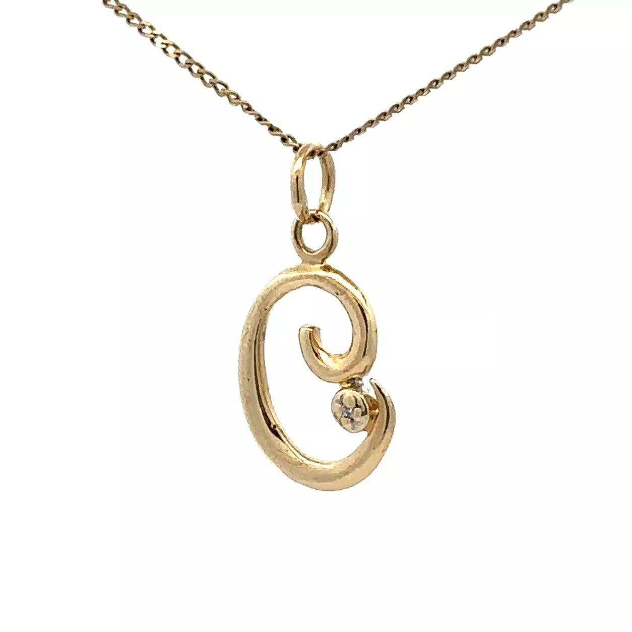 9Ct Yellow Gold 'C' Initial Charm Diamond Set Pendant
