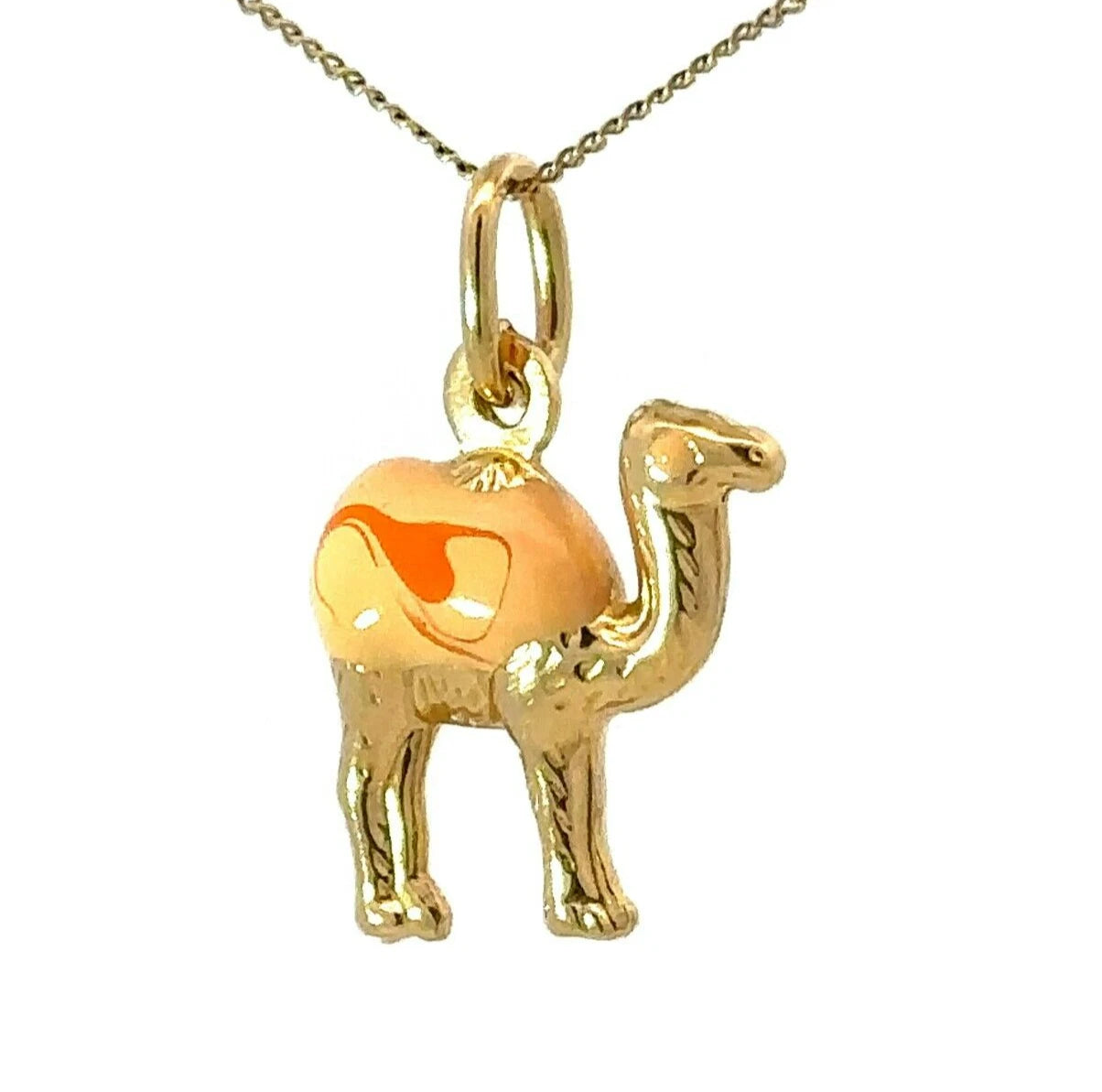 18Ct Yellow Gold Peach & Orange Swirl Resin Camel Charm Pendant