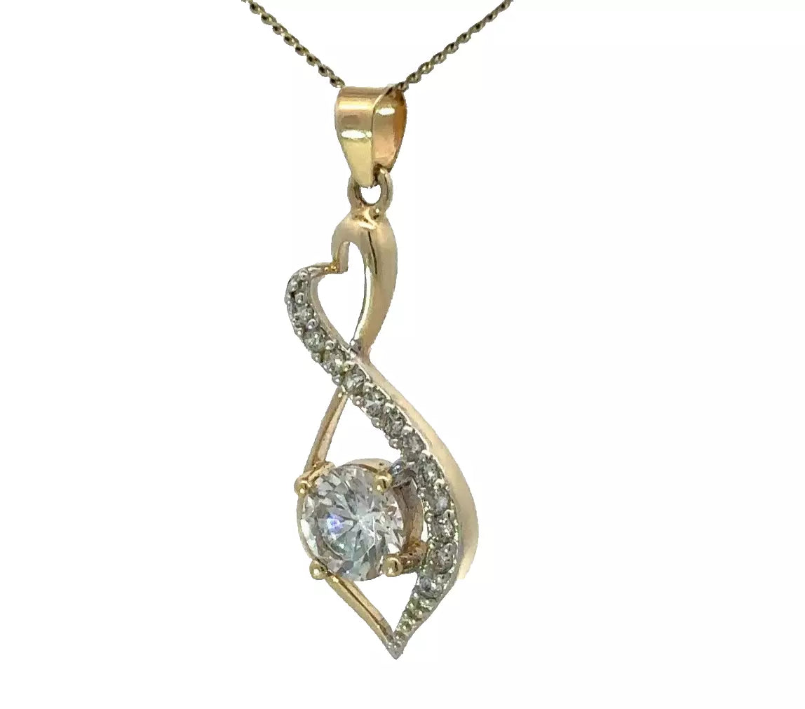 9Ct Yellow Gold Diamond Simulant Swirl Charm Pendant